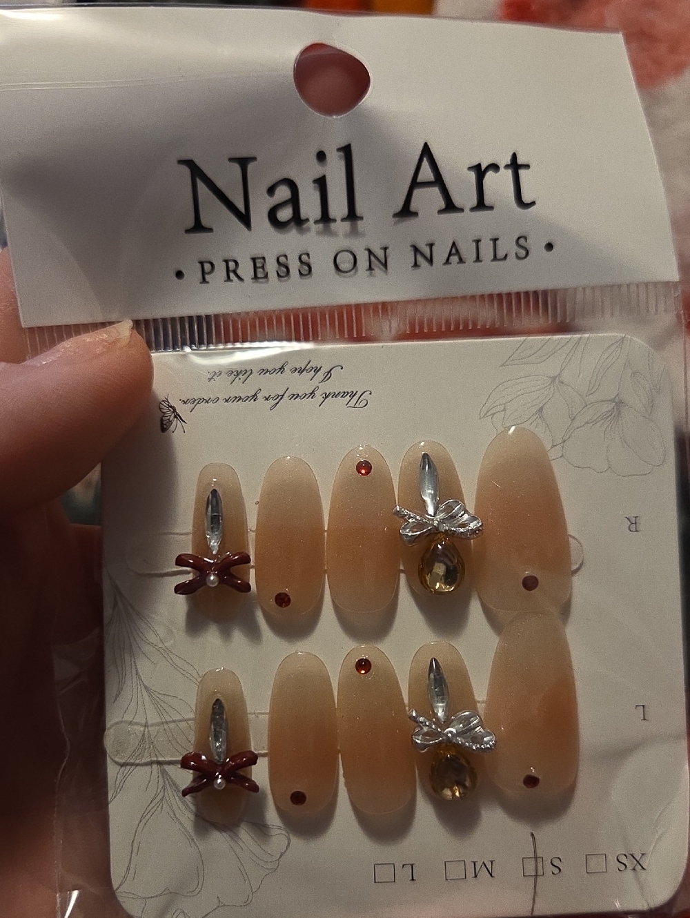 ♥️2 For $25♥️Press-On Nails in Nude with Red Accent